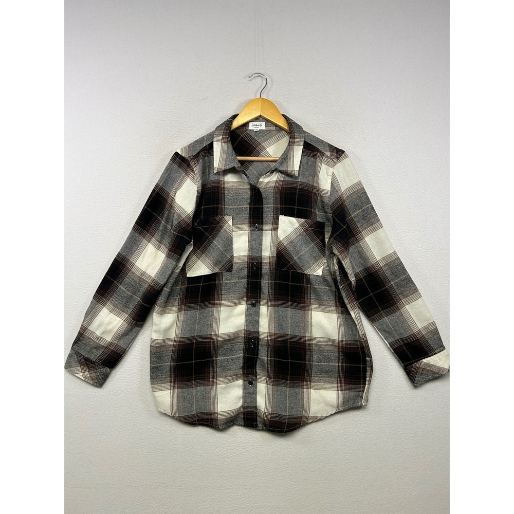 Grunge Weekends Everyday Womens XL Brown Plaid Flannel Button Down Shirt